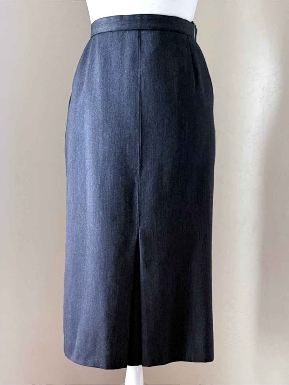 Vintage 1980s Chanel Karl Lagerfeld Blue Wool Blend Kick Pleat Midi Skirt XS